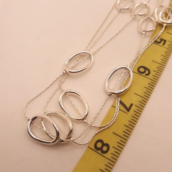 Three Strand Silver Tone Modernist Ovals Layered Necklace - Picture 2 of 5